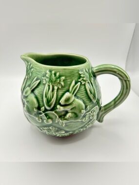 World Market Bordallo Pinheiro Green Majolica Bunny Rabbit Creamer